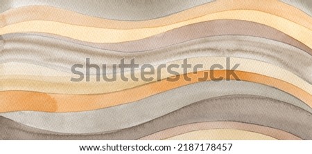 Watercolor wave smear painting. Canvas texture horizontal long background.