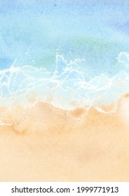 Watercolor Waves Backgrounds Clipart, Beach Scenry Image, Ocean Landscape, Sea Travel Clipart, Hawaiian Summer Clip Art, Blue Beige Background, Sandy Beach