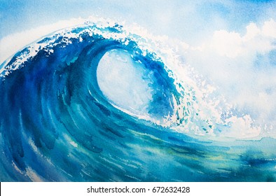 Watercolor Waves Seascapes Illustration.