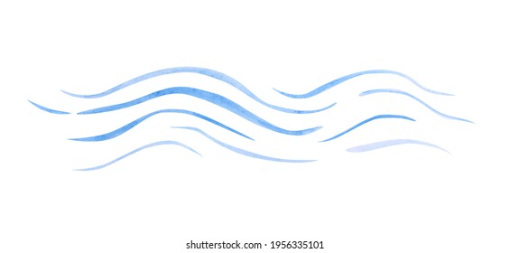 Watercolor Wavy Lines Isolated On A White Background. Sea Waves Clipart. Blue Wave Illustration For Your Design. 