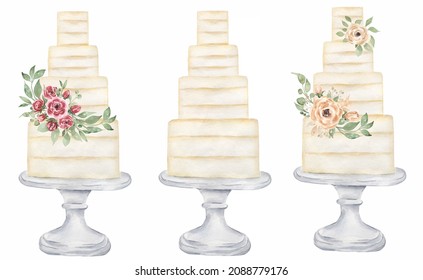 Watercolor Weddin cake with flowers Clipart set, Bakery dessert illustration, Kitchen sweets Food clip art, planner set, wedding, card, logo - Powered by Shutterstock