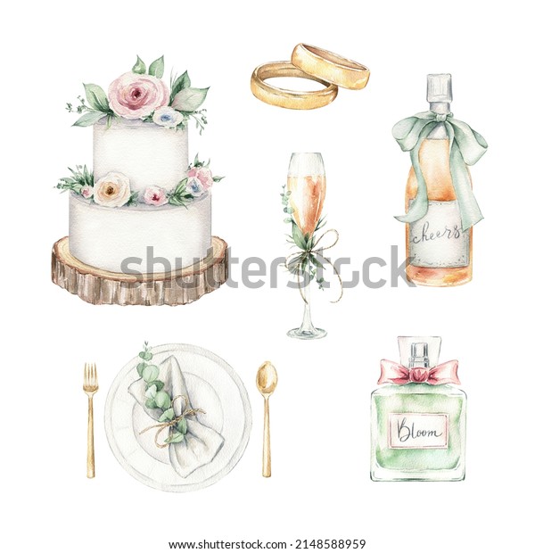 Watercolor Wedding Clipart Set Handpainted Illustrations Stock ...
