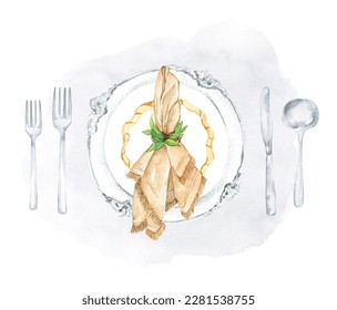 Watercolor wedding farmhouse table scape, table setting, food, decoration, rustic celebration - Powered by Shutterstock