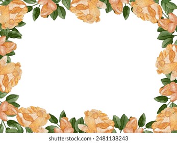 Watercolor wedding horizontal banner template with imperfect roses and buds with leaves. Aquarelle drawings of flowers with empty space isolated on white background for engagement invitation - Powered by Shutterstock