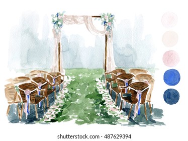 Watercolor Wedding Sketch. Elegance Wedding Arch