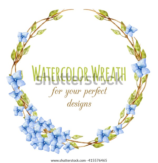 Watercolor Wedding Wreath Blue Flower Watercolor ภาพประกอบสต็อก