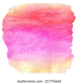 Watercolor Wet Background. Purple Pink Yellow Orange Wet Watercolor Background. Watercolor top abstract frame background.