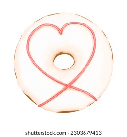 Watercolor white chocolate donut with strawberry jam. Watercolor dessert illustration isolated on white background. National donut day,National chocolate day. - Powered by Shutterstock