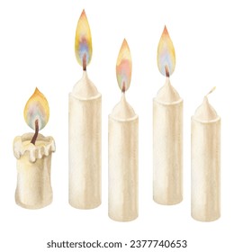 Watercolor white Christmas candles with flame and candle light. - Powered by Shutterstock