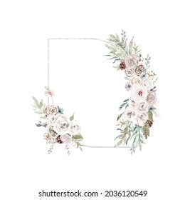 Watercolor white floral frames, Boho rose floral borders for elegant wedding invitations, greeting cards, feminine logo, baby shower, engagements, packaging - Powered by Shutterstock