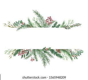Watercolor Winter Christmas bouquet with foliage, flowers, and berries