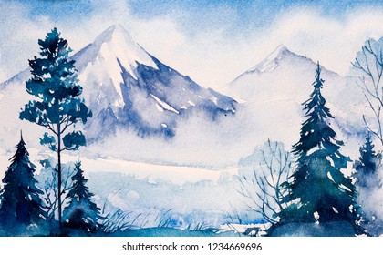 Watercolor Winter Landscape