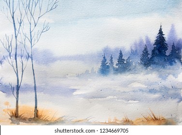 Watercolor Winter Landscape