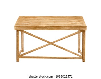 Watercolor Wood Table Illustration. Hand Drawn Brown Desk With Wooden Texture, Dinner Table, Wedding Presidium Sketch Isolated On White Background