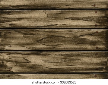 Watercolor Wood Texture, Wooden Plank Background. Hand Painting On Paper