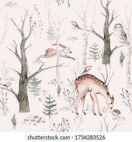 Watercolor Woodland animals seamless