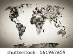 Watercolor world map. Black and white paint on paper, retro style. HD quality