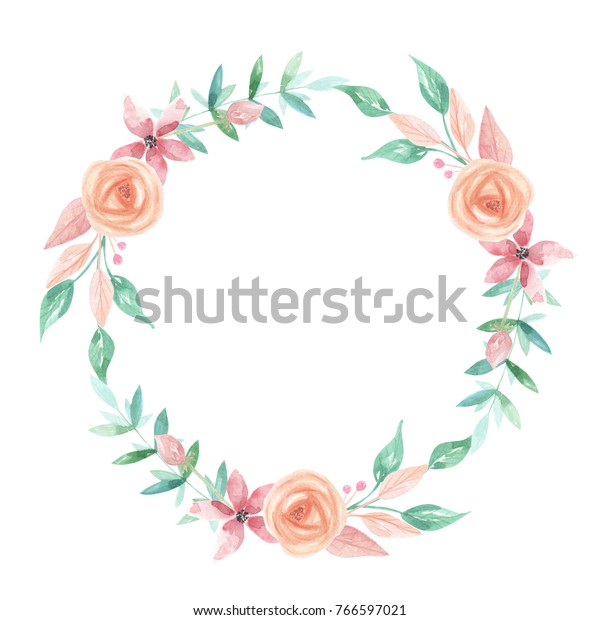 Watercolor Wreath Peach Flower Wedding Garland Stock Illustration 766597021