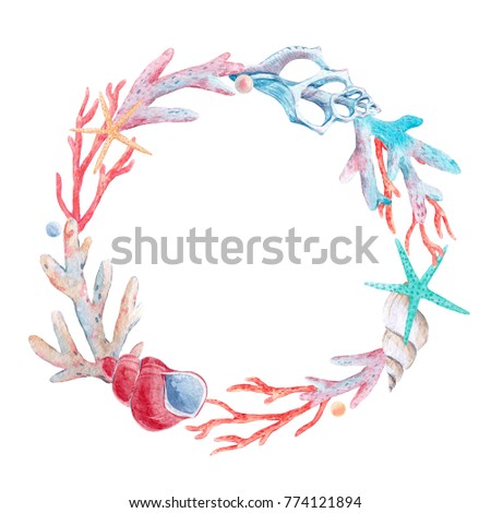 royalty free stock illustration of watercolor wreath round sea shell seashell invitation template