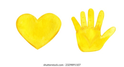 Watercolor yellow heart and children`s hand. Symbol of Childhood Cancer Awareness Month. Hand drawed watercolor illustration isolated on white. - Powered by Shutterstock