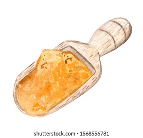 watercolor yellow spice curry in wooden shovel on white background. ground turmeric - Powered by Shutterstock