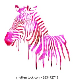 Watercolor Zebra Head - Abstract Animal Illustration In Pink And Red Colors