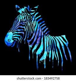 Watercolor Zebra Head - Abstract Animal Illustration On Black