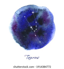 Watercolor Zodiac Constellation - Taurus. Watercolor Star Signs. Galaxy Graphic. Wall Decor, Design Printable, Astrology, Astrology, Night Sky, Watercolor Splash.