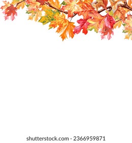 watercolour bright border of lmaple and oak leaves and shoots. Isolated from the background for design, textille, cards and prints. - Powered by Shutterstock