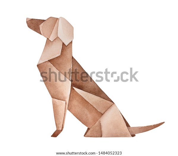 かわいい折り紙犬の水彩画 友の紋章 保護者 献身 友情 白い背景に手描きの水彩画 デザインデコレーション用の切り抜きクリップアート のイラスト素材