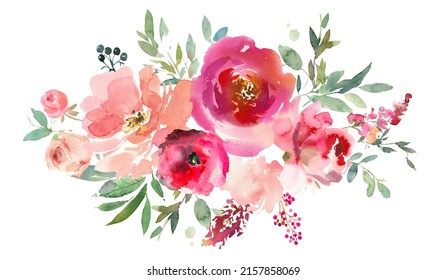 Watercolour Floral Bouquets Pink Blush Roses Spring Arrangement Isolated On White - Powered by Shutterstock