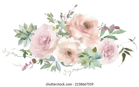 Watercolour Flower Bouquets Peach Mint Roses Spring Arrangement Isolated On White - Powered by Shutterstock