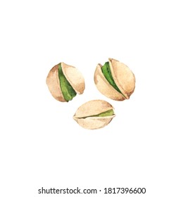 Watercolour highly detailed clip art illustrations of pistachios, nuts and seeds collection isolated on white background
