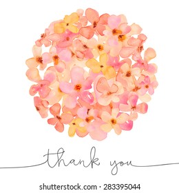 Watercolour Hydrangea Ball With Cursive Handwritten Thank You Card 