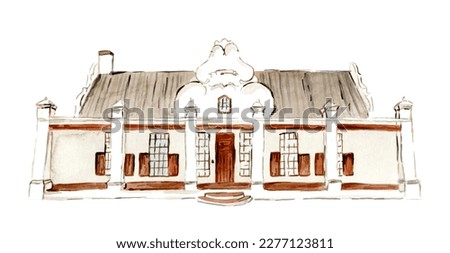 Watercolour illustration of a cape dutch manor house in South Africa
