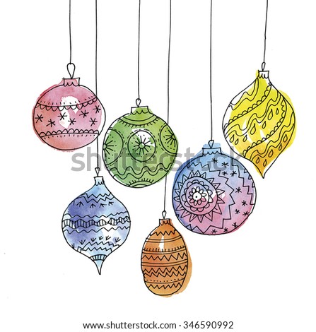 watercolour illustration of christmas ball decoration bauble decorations hand made sketch and paint image - Christmas Ball Decorations watercolour illustration of christmas ball decoration bauble decorations hand made sketch and paint image - Christmas Ball Decorations