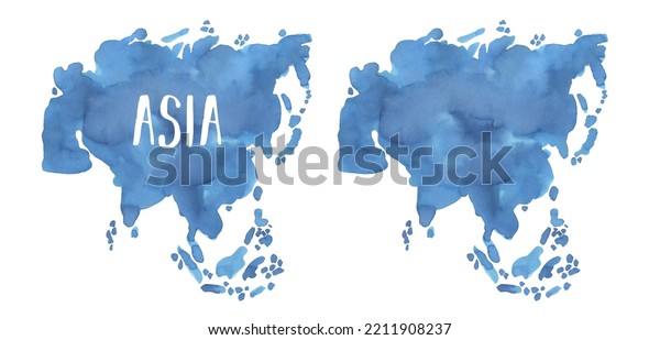Watercolour Illustration Set Asia Continent Map Stock Illustration Watercolour Illustration Set Asia Continent Map Stock Illustration