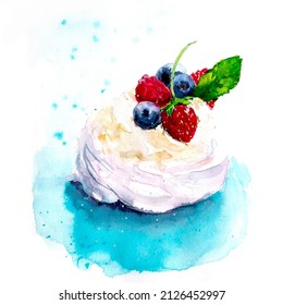 Watercolour sketch of dessert Pavlova