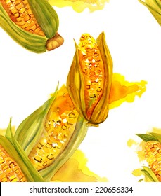 Watercolour Sweet Corn On White Background