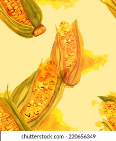 Watercolour Sweet Corn On White Background