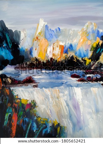 Waterfall, beauty of wildlife, artworks oil on canvas