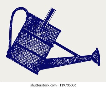 Watering can. Doodle style. Raster version