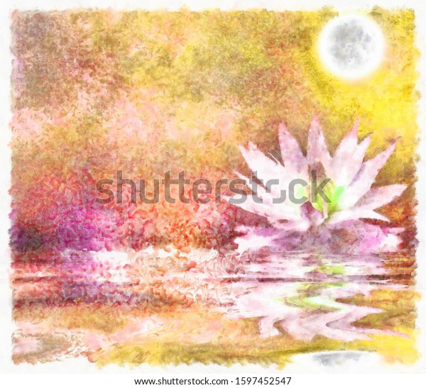 Waterlily. Lotus flower. Watercolor painting.\
3D rendering