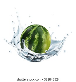 Watermelon Falling into Water Splash isolated on white background