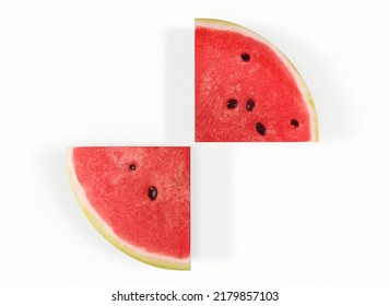 Watermelon Quarters On A White Background 3d-rendering.