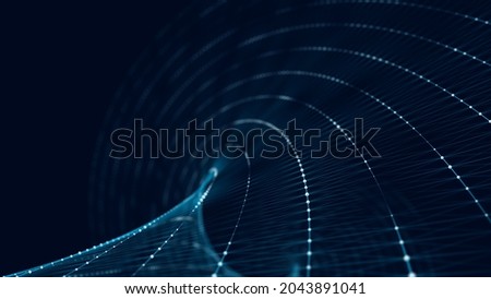 Wave conection dots and lines. Abstract technology background. Science background. Big data. 3d rendering. Network connection.