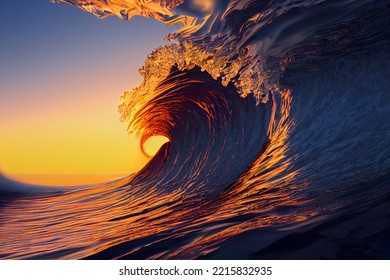 Wave crest at sunset. The perfect place to surf in Hawaii. The concept of attracting tourists to Hawaii. 3d rendering - Powered by Shutterstock