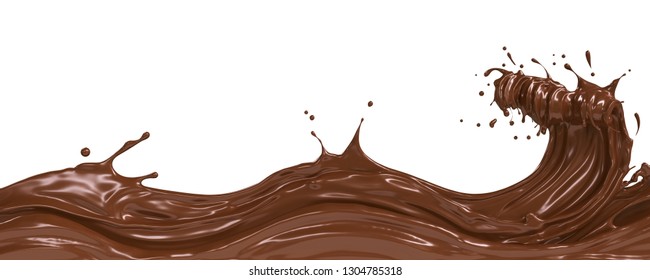 wave of dark Chocolate or Cocoa splash, Abstract background, 3D illustration.