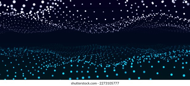 Wave of dots. Double wave. Gradient wavy background. Abstract cyber backdrop of points. 3d rendering