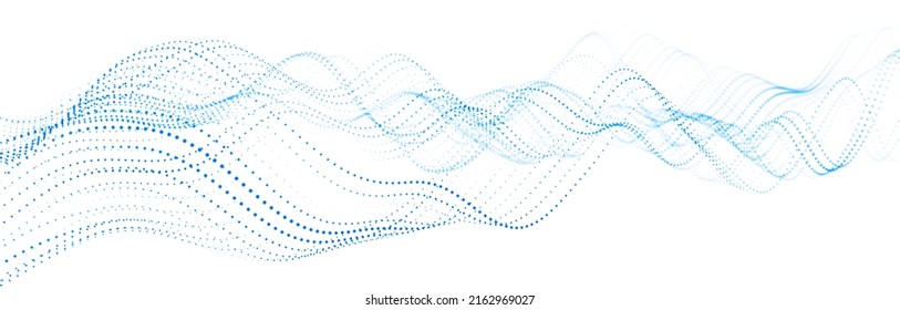 Wave Of Flowing Particles On A White Background. Abstract Backdrop With Dynamic Elements Of Waves And Dots. 3d Rendering